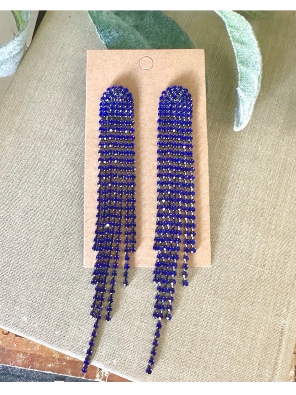 Rhinestone Blue Fringe Crystal Drop Earrings - Women Jewelry